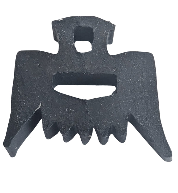 Black plastic tool with a unique design on a white background
